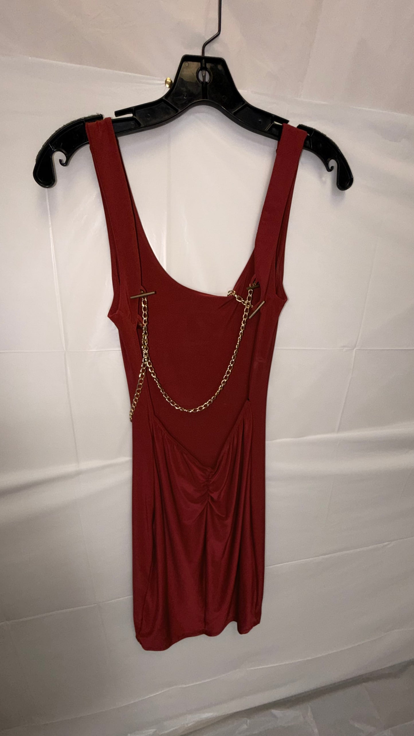 Women's Red Bodycon Mini Dress with Gold Chain Detail