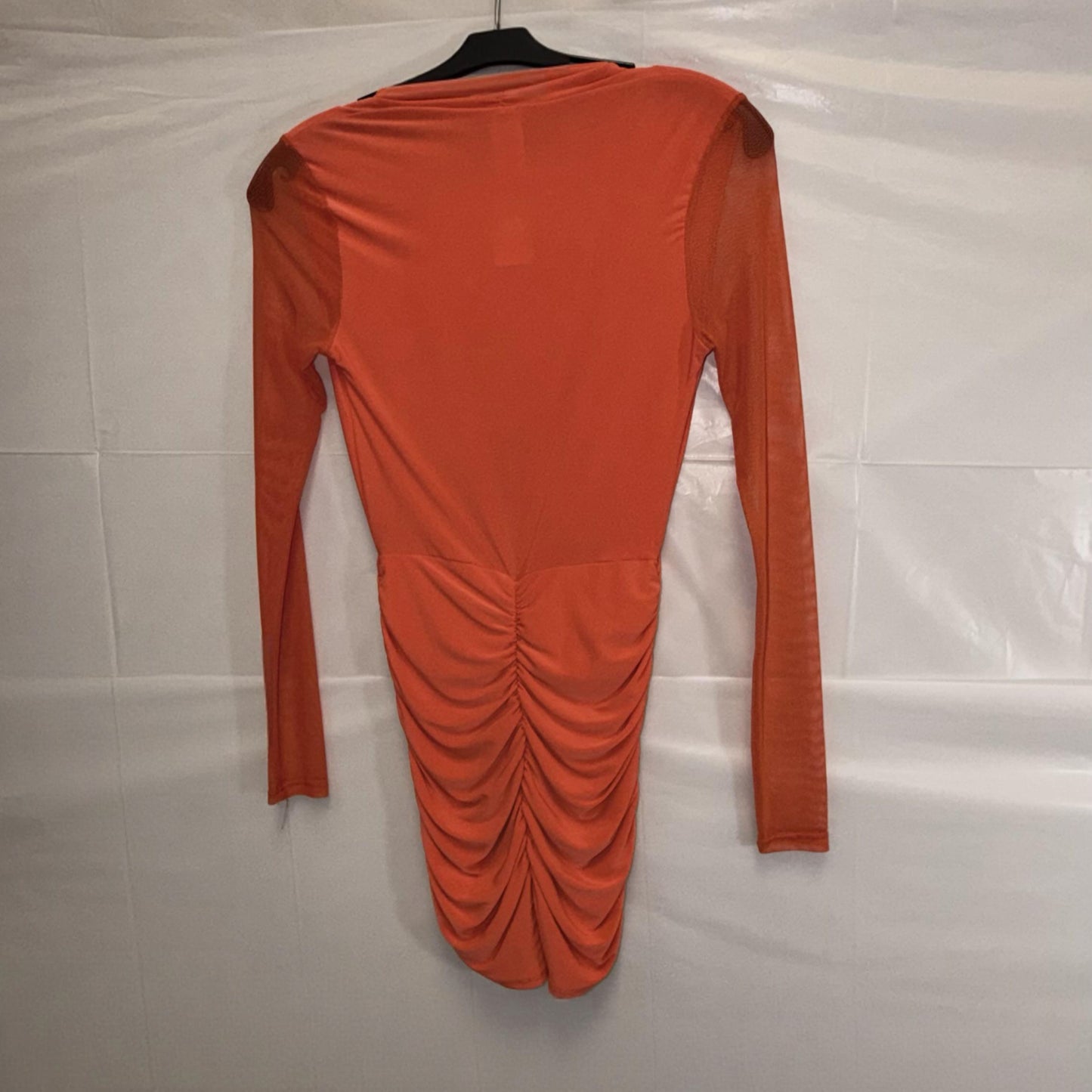 Women's Ruched Bodycon Mini Dress – Vibrant Coral Orange