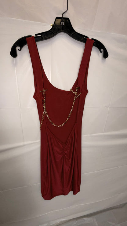 Women's Red Bodycon Mini Dress with Gold Chain Detail
