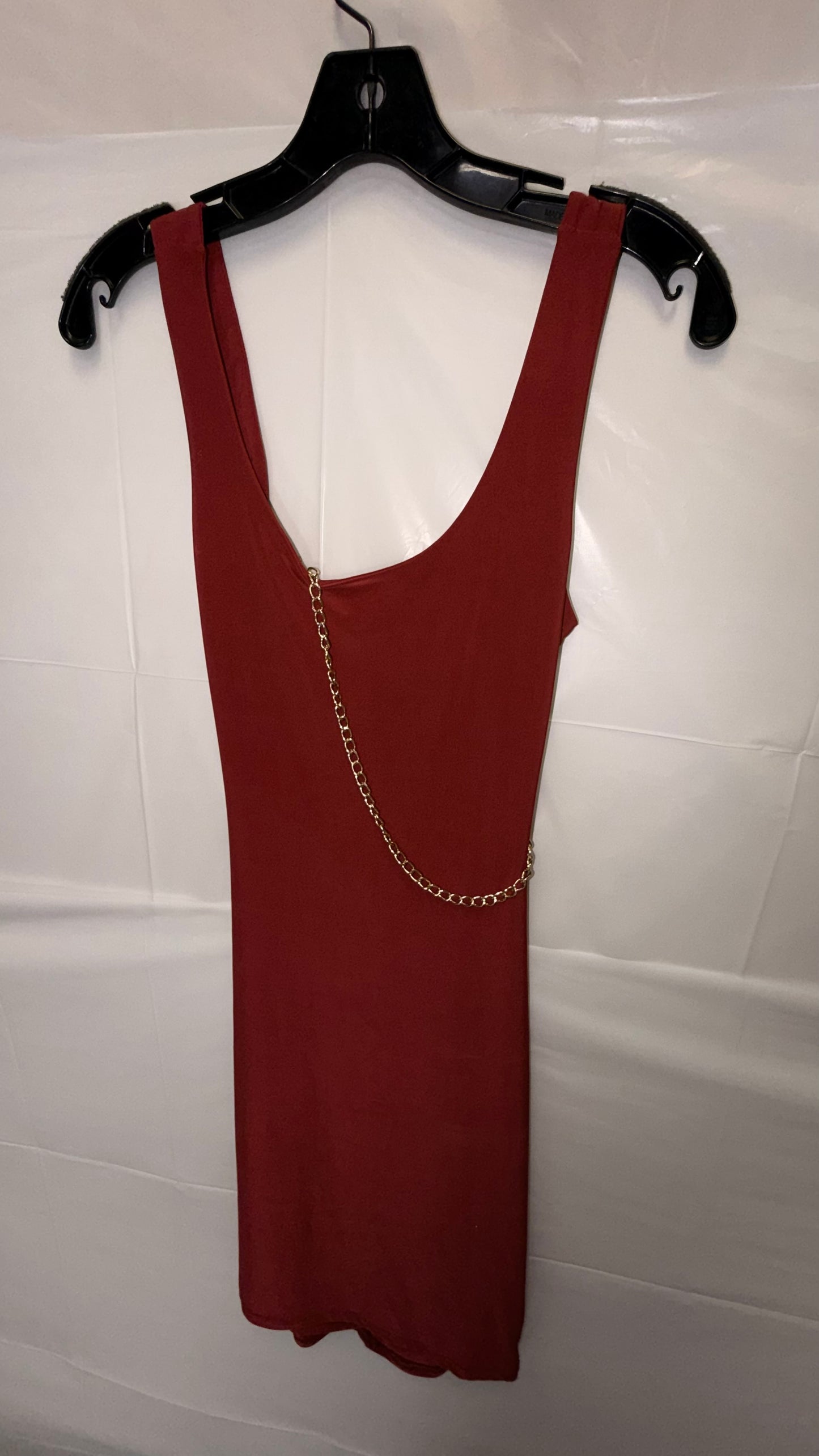 Women's Red Bodycon Mini Dress with Gold Chain Detail