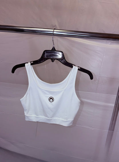 White Crescent Print Two-Piece Set – Crop Tank & Leggings