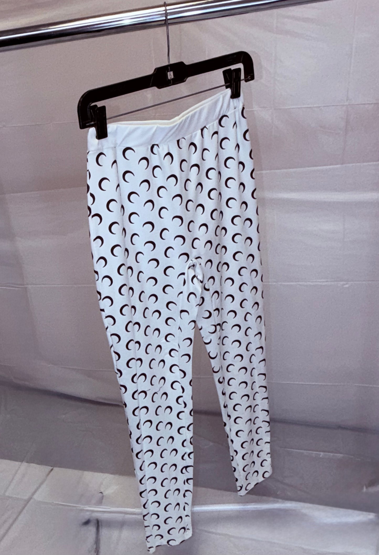White Crescent Print Two-Piece Set – Crop Tank & Leggings