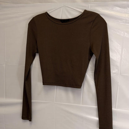 Brown Ribbed Open-Back Crop Top