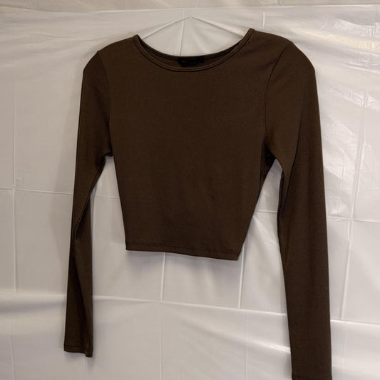 Brown Ribbed Open-Back Crop Top